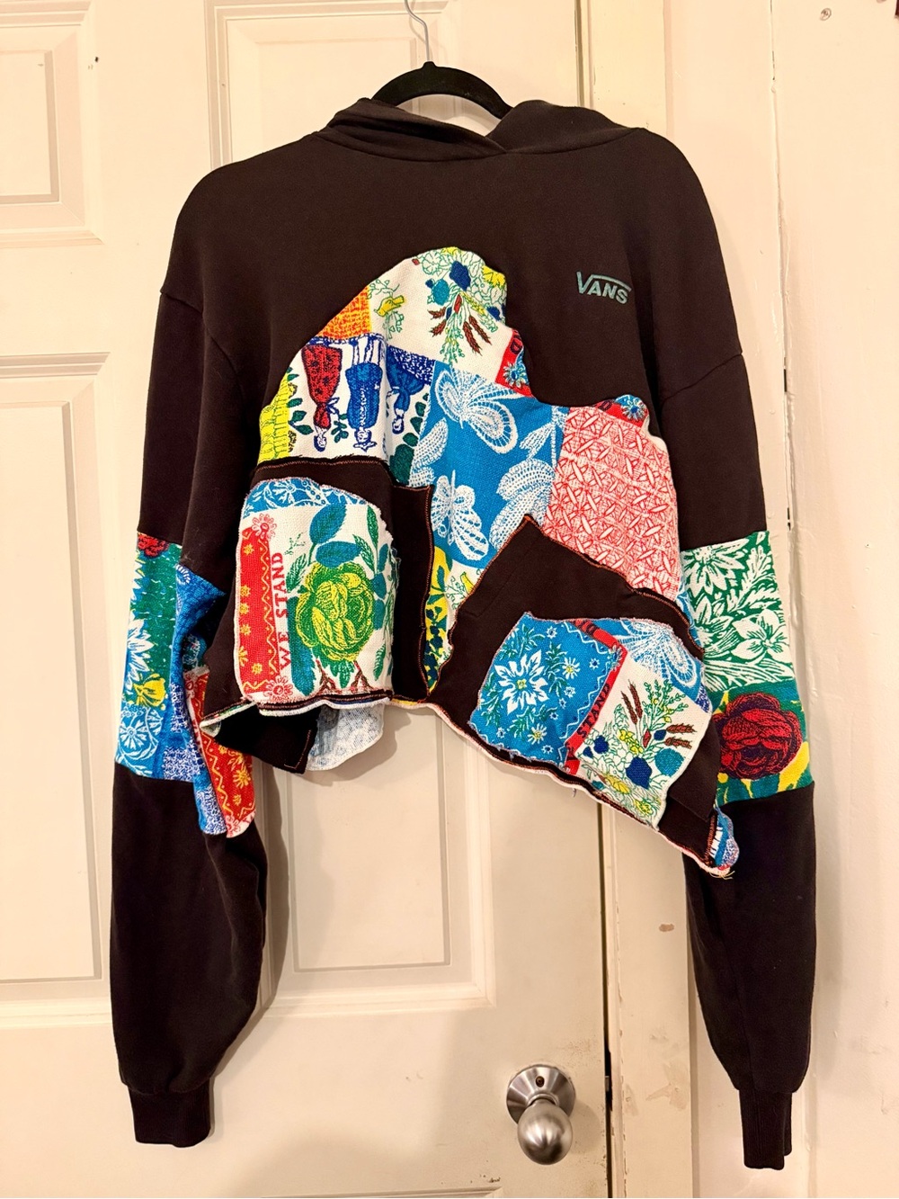 Vans Upcycled Women's Black Cropped Patchwork Hoodie